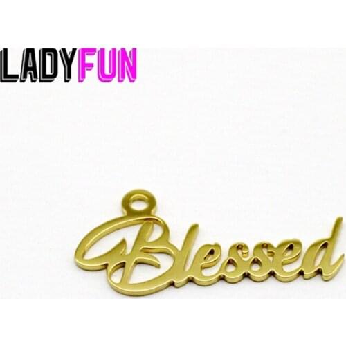Blessed Script Word Charm Stainless Steel Charms High Polish Mirror Surface Pendant 20pcs/lot