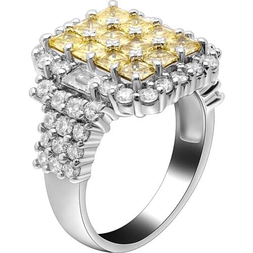 Hainon Luxury Full White Yellow Zircon Engagement Ring Fashion Silver Color Wedding Rings For Women Fashion Jewelry New Arrival