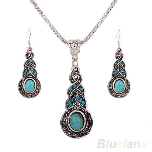 Bluelans Sumptuous Retro Jewelry Rhinestone Earrings Necklace Jewel Set