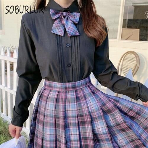 SOBURLUR 2021 Summer JK Set Kawaii Anime Basic Womens Shirt Blouses Skirt Tops Sweet Girl Sexy Fashion Students Skirt Top