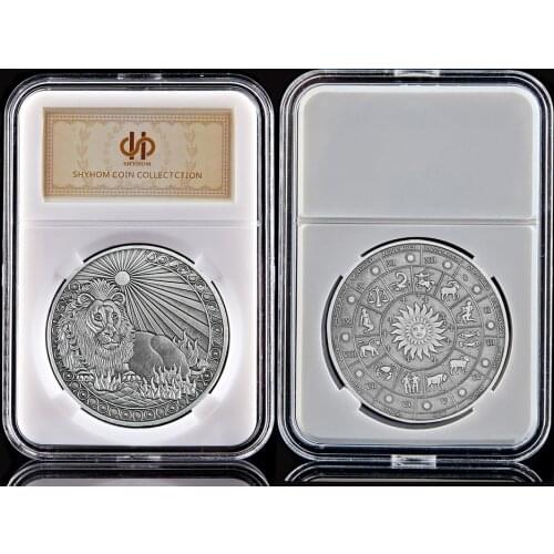 12 Constellation Souvenir Coin Western Astrology Leo Lion Embossed Collectible Commemorative Coins Gift W/ Protect Capsule