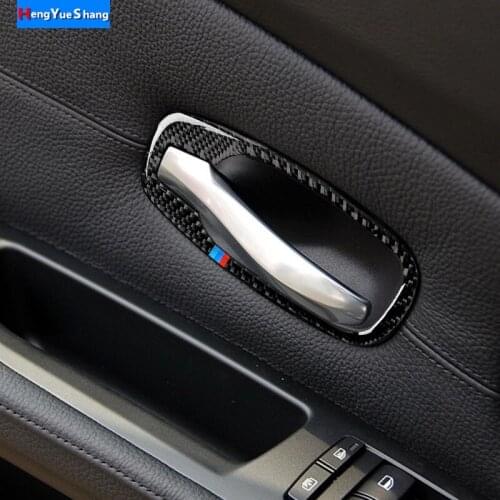 Carbon Fiber Car Interior Door Handle Cover Trim Door Bowl Stickers Decoration For BMW E60 5 Series 2006-2010 Accessories