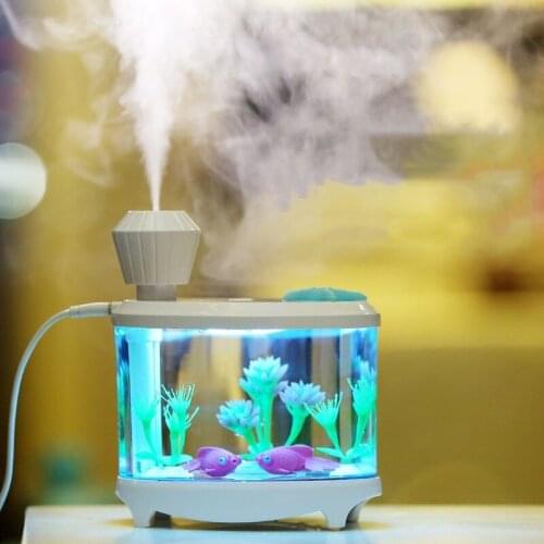 460ML Air Humidifier Creative Fish Tank Air Humidifier Colorful Night Light DC5V USB Capacity Water Diffuser Aromatherapy
