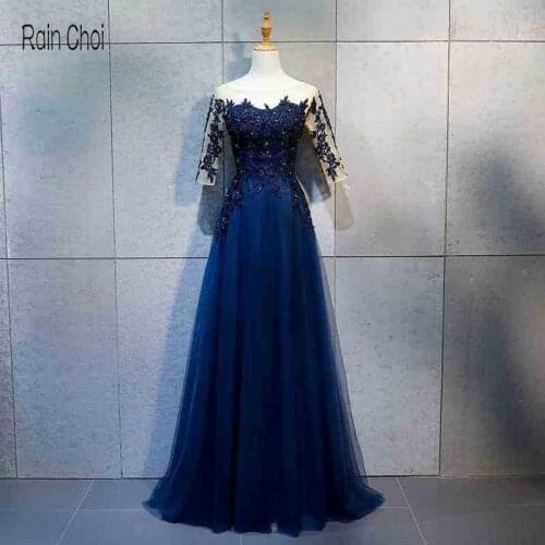 Half Sleeves Evening Dresses 2021 Applique Formal Party Gowns Elegant Long Prom Dresses