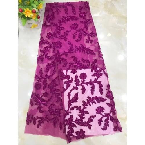 High Quality African Lace Fabric Flannel Embroidery Flowers French Tulle Mesh Fabric Design Sewing Wedding Dress Skirt 5 Yards