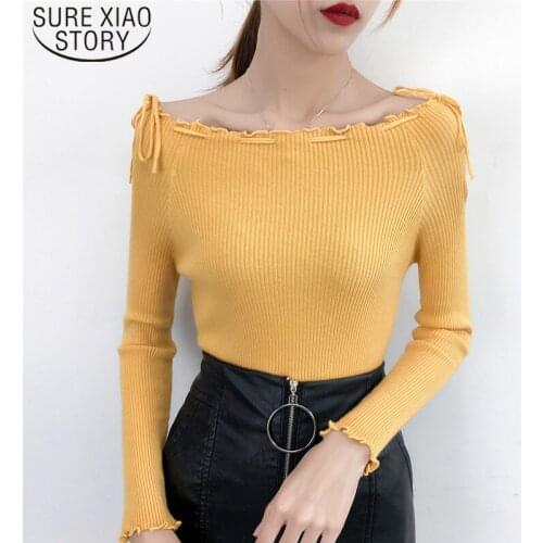 Fall Winter Clothes Women 2021 New Slash Neck Sweater Base Shirt Knit Sweater Women Slim Office Lady Regular Sweaters 6045 50