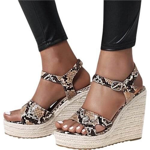 38# Sexy Leopard Print Sandals For Womens Wedges Flip Flops Flat Snake Print Open Toe Buckle Strap Shoe Sandali Donna Eleganti