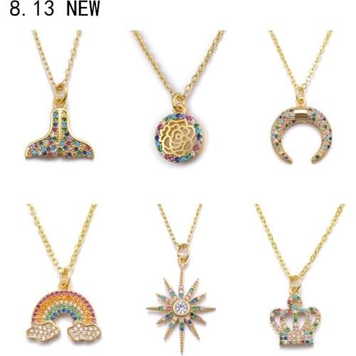 Fashion Gold Statement Pendant Necklaces Flower Beach Shell Moon Rainbow long Necklace For Women Girls Birthday Wedding Jewelry