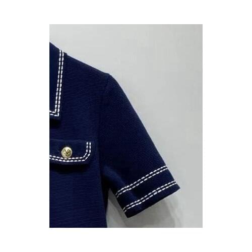 Women Dress French Elegance Summer 2021 New Lapel Knit Short Sleeve Knit Short Dress