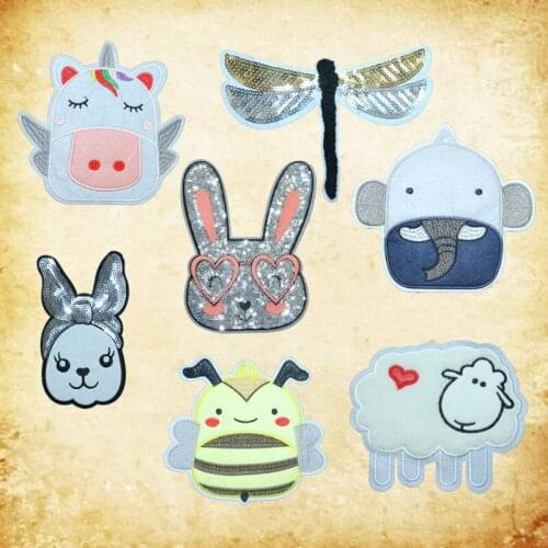 Animal cattle rabbit big stupid sheep Dragonfly Sequin embroidery patch stripe iron patch bag bordeos badge DIY