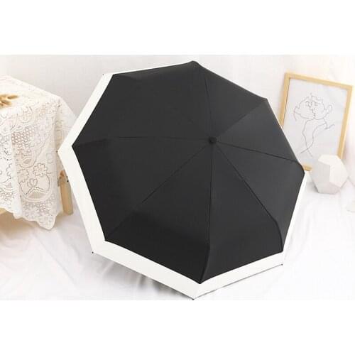 Three Folding Umbrella Sunscreen Coating Women Rain Umbrella Sunny Dual-Use France White Parasol Upf50+ Sun White Umbrellas