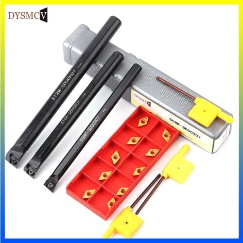 1pcs S07K-SDUCR07+1pcs S10K-SDUCR07+1pcs S12M-SDUCR07 Lathe Holder Turning Tool Boring Bar 7/10/12mm + 10pcs CCMT0702 Inserts