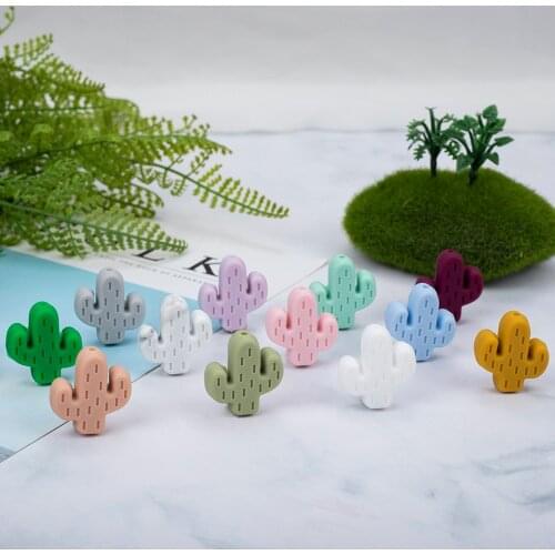 Sunrony 10pcs Cartoon Little Cactus Baby Rodent BPA Food Free Silicone Teething Nursing Pacifier Clip Silicone Beads