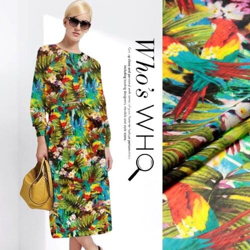 140cm wide 13.5mm green blue plant print silk linen fabric for summer shirt dress a little transparent and hard fabric