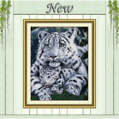 14CT 11CT printed cross-stitch Care tiger son and mother painting unfinished Needlework kits,the animal embroidery stitching set