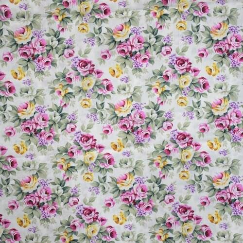 150CM Width 100% Cotton Fabric With white rose Flower Printed poplin Patchwork Dress Fabric