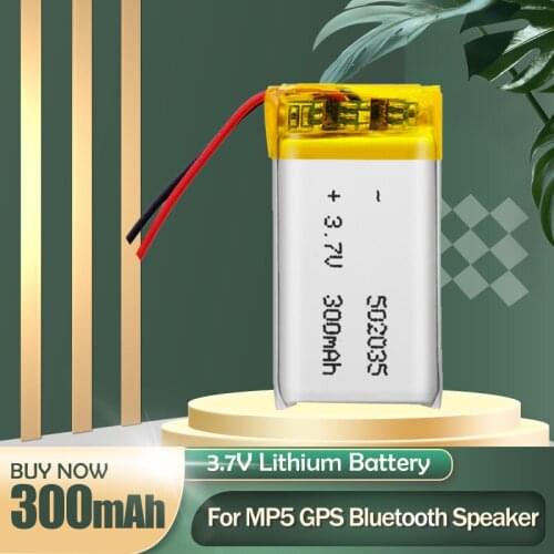 502035 052035 3.7V 300mAh Lithium Polymer Rechargeable Battery For MP3 MP4 DVR Voice Recorder Digital Audio Bluetooth Headset