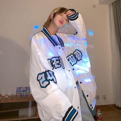 White baseball uniform jacket energetic men and women 2020 new Korean clothing aesthetic loose letter embroidery jacket women