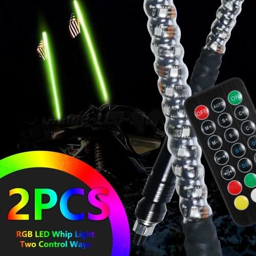Bevinsee 2× Spiral LED Whip Light 3ft UTV ATV Accessories for Polaris Ranger RZR/Can-Am Maverick Defender HD APP Remote Control