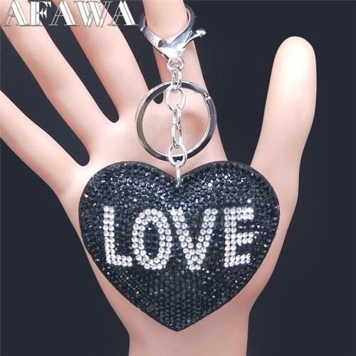 Fashion Love Heart Crystal Bag Accessories for Women Black Silver Color Key Pendant Jewelry llaveros para mujer K2515S01