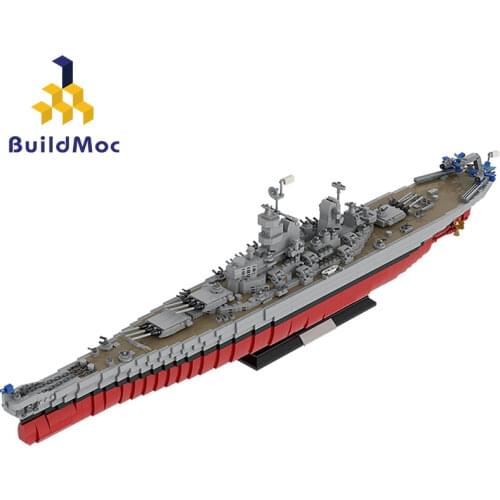 Buildmoc WW2 Military Iowa-Class Warship Series Building Blocks Model WW2 Military Soldier Weapon Toys MOC