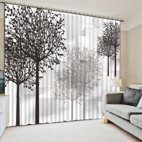 Black and white Curtain Decoration 3D Blackout Brief tree Curtains For Bedroom Living room Polyester Room Curtain Custom size