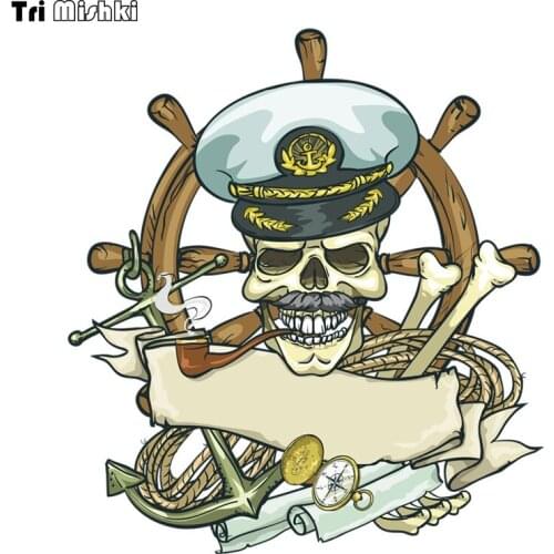 Tri Mishki WCS643 14*15.4cm Pirate Captain skull car sticker PVC coloful Decals Motorcycle Accessories sticker