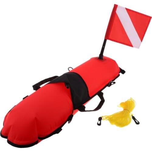 Scuba Diving Inflatable Surface Marker Buoy Float with Dive Flag and 20m Tow Rope Throwing Line Safety Gear Equipment