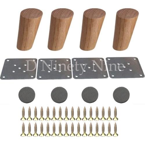 10cm Height Wooden Oblique Tapered Reliable Wood Furniture Cabinets Legs Sofa Feet with Plate Set of 4