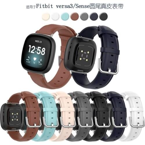 For Fitbit Versa 3 / Sense Smart Watch Wristband Round Tail Leather Replacement Strap Watchband