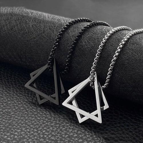 Black Silver Color Geometric Stainless Steel Necklace Minimalist Amulet Square Triangle Pendant Necklace