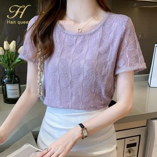 H Han Queen Openwork Blouses