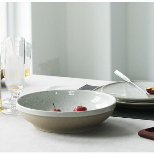 Ceramic Bowl Fruit Salad Bowl Charr White Spray Point Shallow Mouth Basin Home Dish