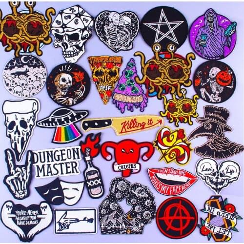 Colorful Skull Patches On Clothes Punk Stripes Embroidered Patches For Clothing Thermoadhesive Patches For Clothes Knife Badges