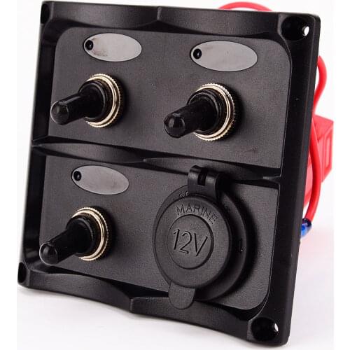 Marine Electric 3 Gang Led Toggle Switch Panel With 1 Power Socket for Boat truck and Rv