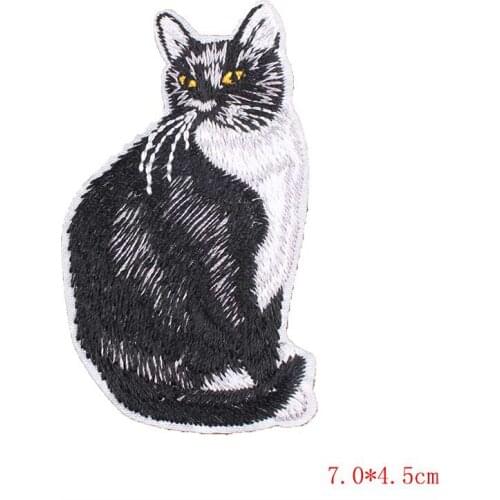 Pulaqi Cute Cat Animal Iron on Embroidered Patches for Clothing Hippie Stripes For Clothes Funny Cartoon Appliques Cloth Patch