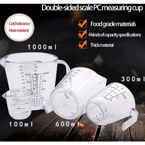NHBR 4PCS Plastic Transparent Measuring Cup Jug Kitchen Supplies Accessories for Caking Baking Tools 100 300 600 1000ML