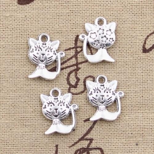 20pcs Charms Lovely Star Cat 16x13mm Antique Silver Color Plated Pendants Making DIY Handmade Tibetan Silver Color Jewelry