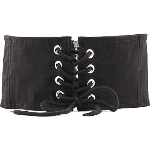 Women vintage Body shaping Slimming Cummerbund female Knot Wide black canvas waist Corset belt ladies dress Waistband Accessory