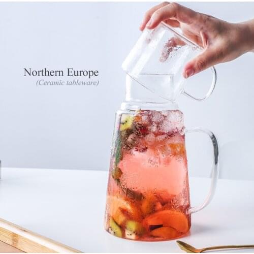 1200ml Glass Water Jug With Cup Lid Water Carafe With Handle Hot/Cold Water Pitcher Large Good Jug for Homemade Juice Iced Tea