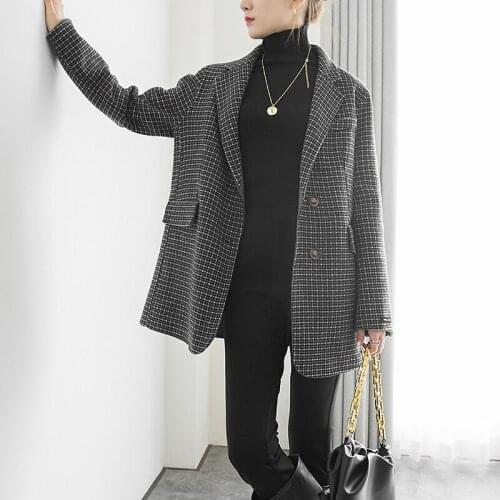 Light Luxury Style Korean Double-sided Wool Suit Jacket 2021 New Autumn Contrast Retro Plaid Top