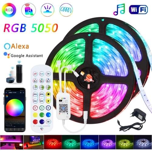 5m 10m 15m 20m LED Strip 5050 RGB Strip LED Light Waterproof Flexible Ribbon Stripe DC 12V Diode Tape WiFi Controller Adapter
