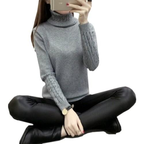 2019 Sweater Women New Style Autumn And Winter Thick Slim High Collar Solid Color womens Sweaters And Pullovers Vestidos LXJ463