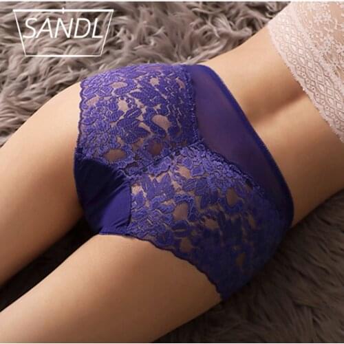 SANDL Sexy Womens Underwear Panties Lace Mid-Waist Briefs Sensual Erotic Lingerie Female Translucent Ladies Clothing Underpants