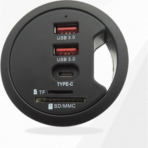 USB Hub USB3.0 Mount in Desk Multi Ports with SD/TF Headphone/Microphone Adapter for PC/Tablet Multi Splitter EU Plug