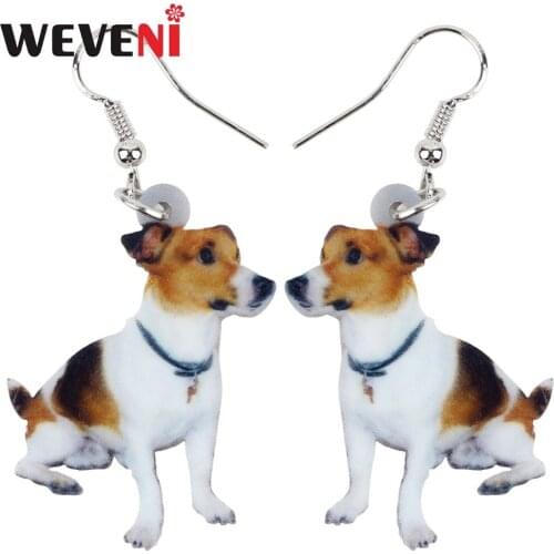 WEVENI Drop Acrylic Jack Russell Dog Earrings Big Long Dangle Animal Jewelry For Girls Women Ladies Cheap Accessories 2018 News