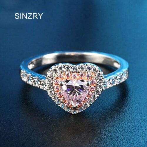 SINZRY 2018 Handmade Jewelry hot Fashion Pink Heart CZ Ring AAA cubic zirconia wedding rings costume jewelry gift