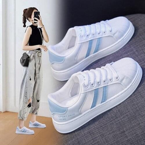 2021 Women Sneakers Mesh Breathable Shoes For Woman Casual Sneakers New Lace Up Women Vulcanized Shoes Female Flats White Black