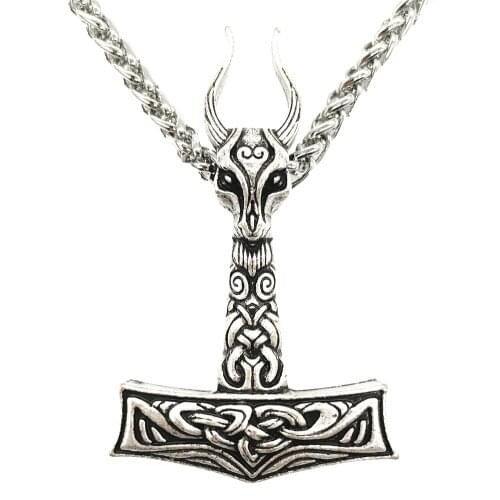 Nostalgia Viking Ram Thor Hammer Mjolnir Pendant Necklace Norse Vikings Amulets And Talismans Jewelry