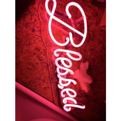 14“ Blessed Pink Acrylic Custom Neon Light Lamp Sign Beer Bar Handmade Glass Decorate Home Wall Room Windows Tube Artwork